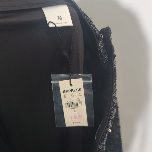 Express High-Waisted Sequin Ankle Pants Medium Black NWT 28" Inseam Lined - Picture 5 of 6